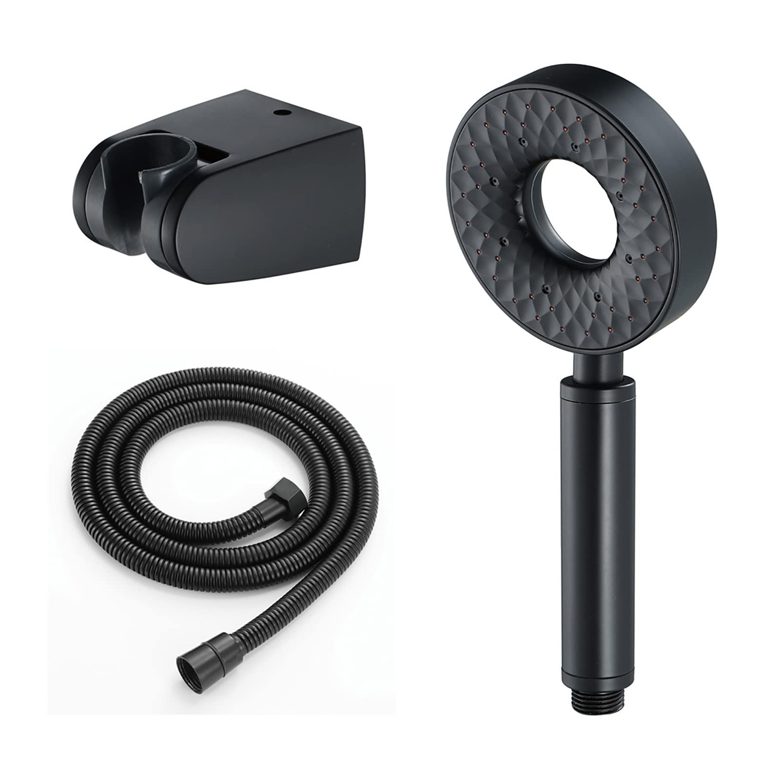 Alcachofa Ducha Alta Presión 3 Modos, ABS Antical Alcachofa de Ducha de Mano con Manguera 1.5M, Soporte, G1/2 Ajuste Universal Negro Mate Duchas de Baño Alcachofa, Fácil de Instalar