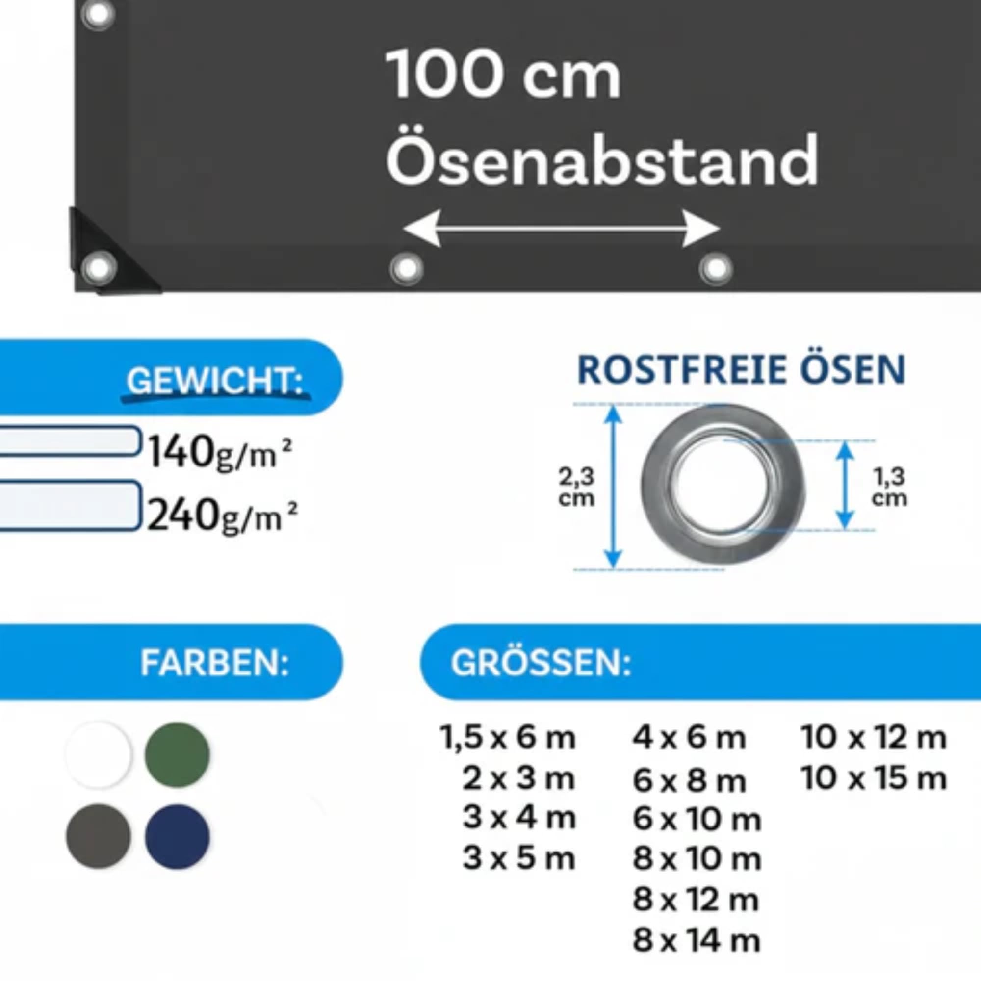 etm Bâche 240 g/m², imperméable, 8 x 10 m, anthracite, bâche multi-usages, pour protection contre les intempéries, idéale pour le jardin, résistante aux UV, revêtue des deux côtés, imperméable et