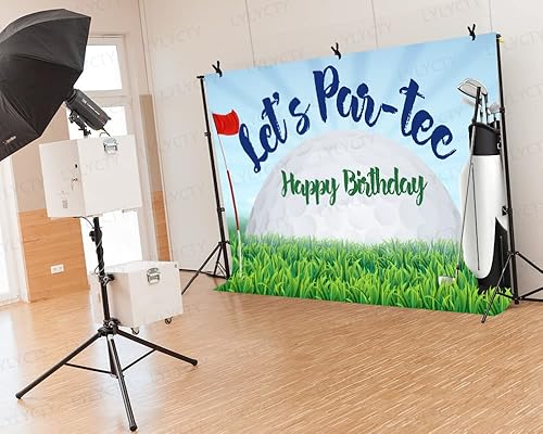 Miniatura 5 de Telón de fondo de cumpleaños de golf de 7 x 5 pies, Let's Par-Tee, campo de golf, tema deportivo para fiesta de cumpleaños, decoración de mesa de