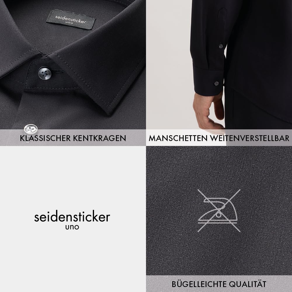 Seidensticker UNO Langarm-Hemd – Slim Fit, Bügelleicht für jeden Anlass, 100% Baumwolle, Klassisches Herren-Hemd mit Kent-Kragen
