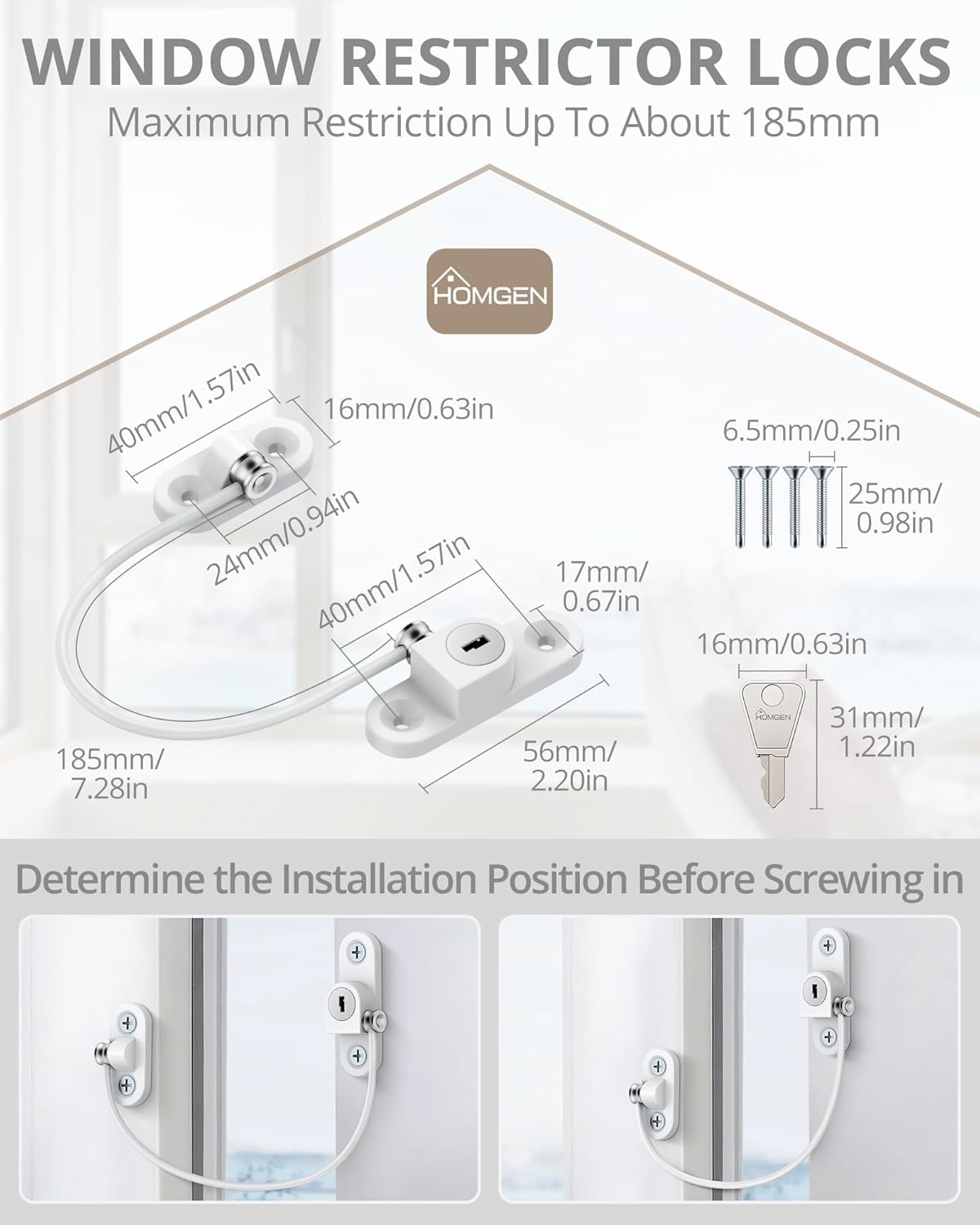 HOMGEN Window Open Restrictors Popular 20pcs Window Restrictors Locks Baby Security Window Locks Window Restrictor for Upvc Safety Window Locks with Screws &Keys Perfect for Windows - Image 2