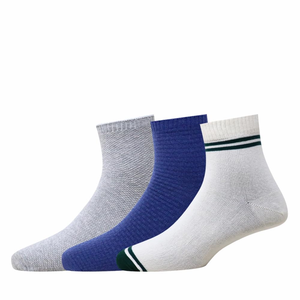Cotton Ankle Length Socks Pack of 3 (Grey, Navy & Off White) | Breathable Casual & Sports Socks-image-17