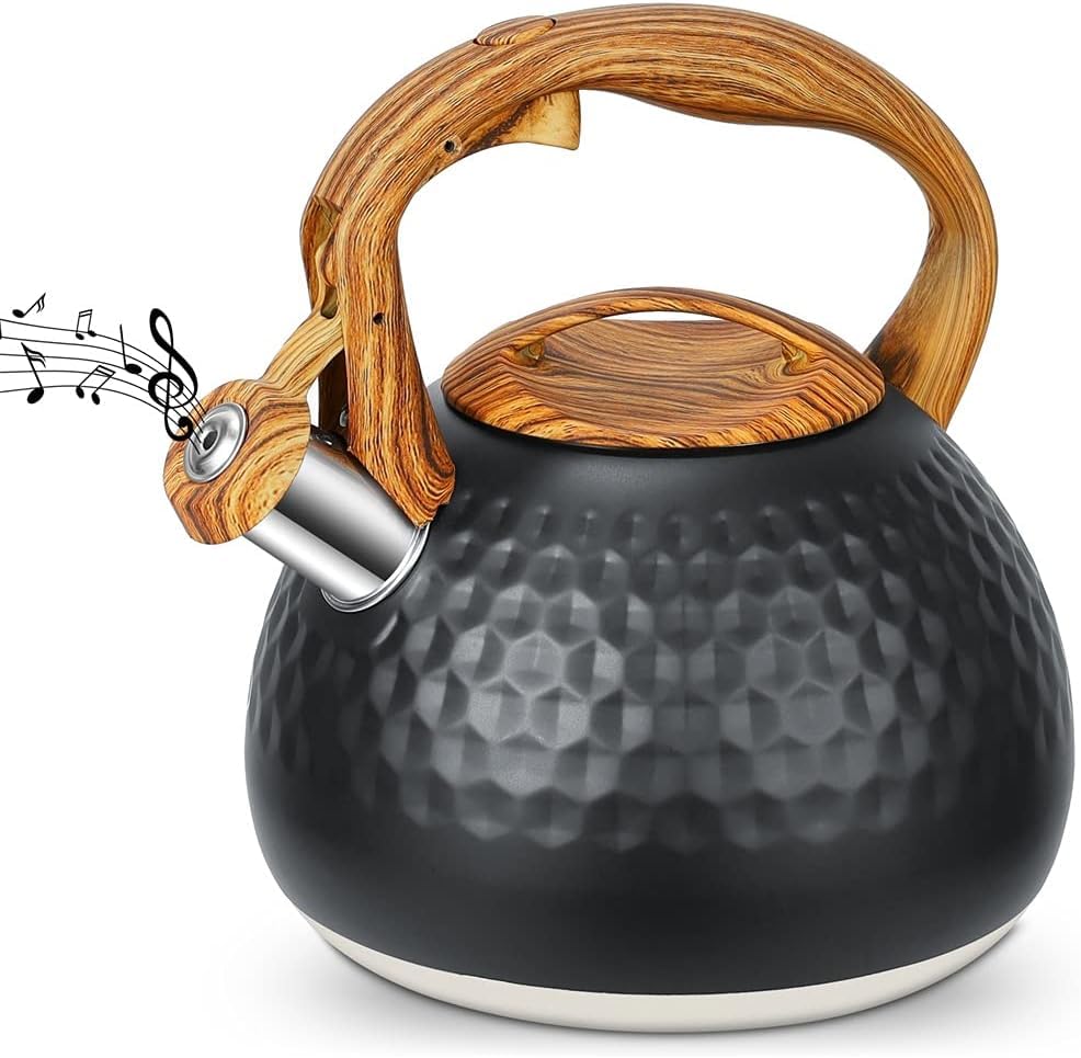 Bollitore a fischietto for piano cottura a gas Teiera in acciaio inossidabile Fischietto for uso alimentare con manico ergonomico resistente al calore Bollitore da campeggio for fornello a gas(6L
