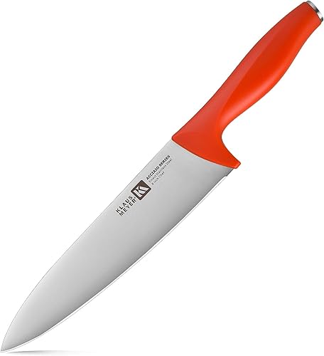 Klaus Meyer Acciaio - Cuchillo de chef de acero inoxidable de alto carbono, 8 pulgadas (rojo)