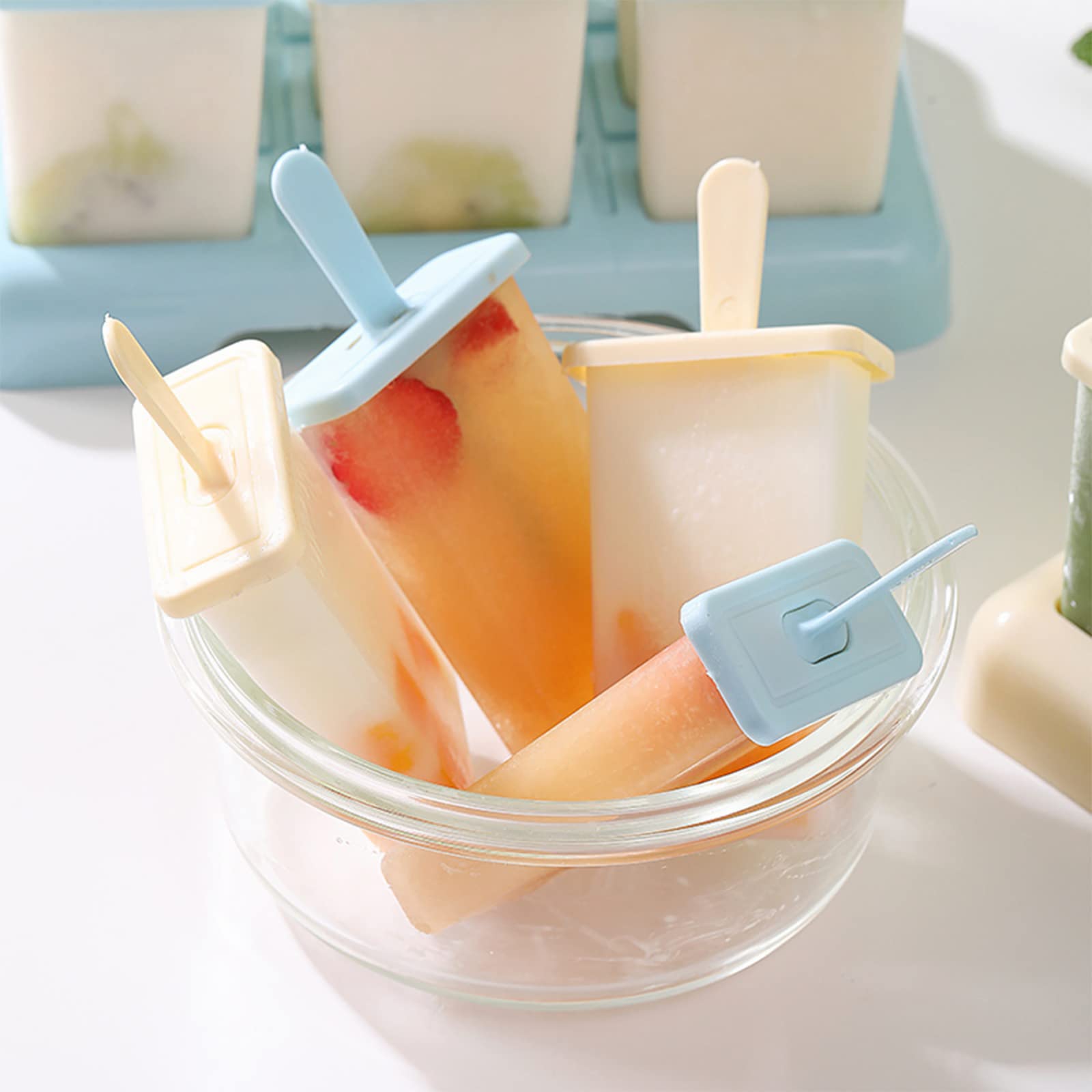 Moldes Helado, 18 Molde Barra Helado Reutilizable Molde para Hacer paletas Moldes Paletas Chocolate(Azul, Beige)