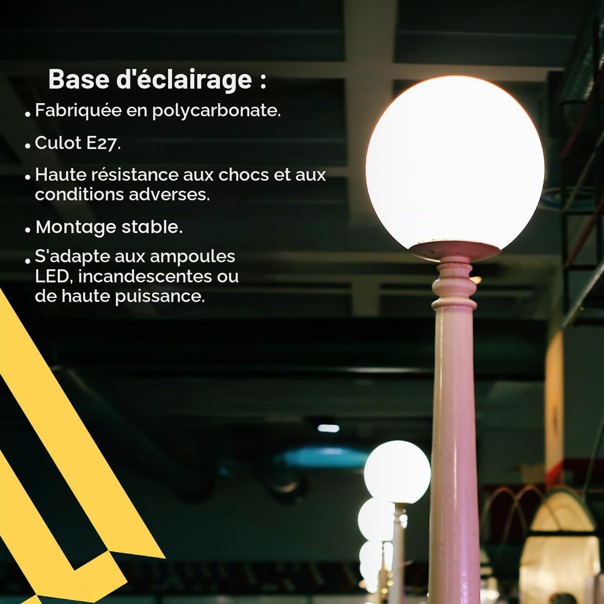 Kit d'éclairage extérieur - Diffuseur sphérique en polyéthylène 30 cm opale + base en polycarbonate E-27 gris - Idéal pour jardins, parcs, chemins et espaces publics