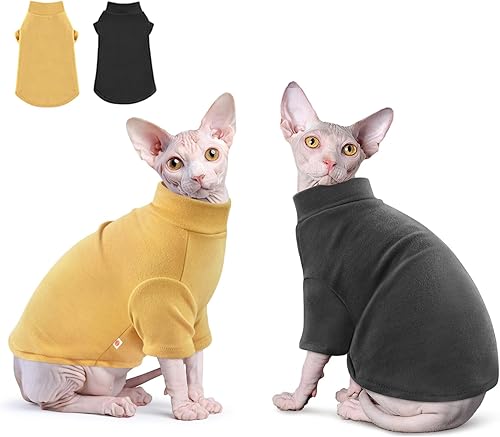 Idepet Sphynx - Paquete de 2 suéteres para gatos, cuello alto, sin pelo, suave y cálido, ropa de gatito con mangas, pijama de invierno para