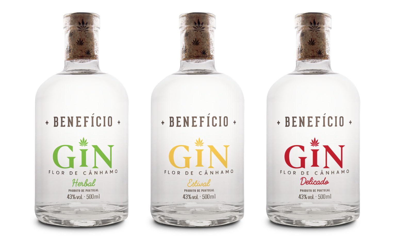 Benefício Gin de ‎Flor de Cáñamo, Pack Ginebra Premium con 3 botellas de 500ml, 43º