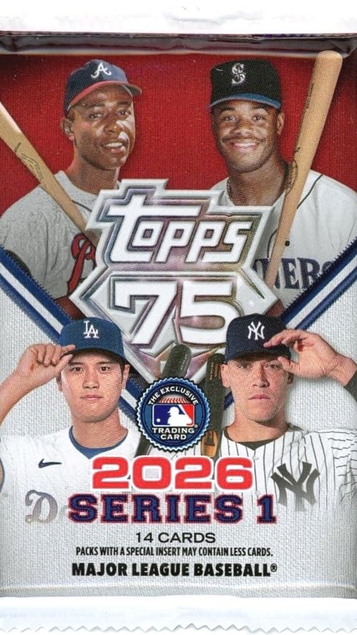 2026 Topps Series 1 Baseball EXCLUSIVE Factory Sealed MEGA Foil Pack with (14) Brand New Mint Cards! Celebrate Topps 75th Anniversary! Look for Autos Relics Parallels Inserts Rookies & Much More!