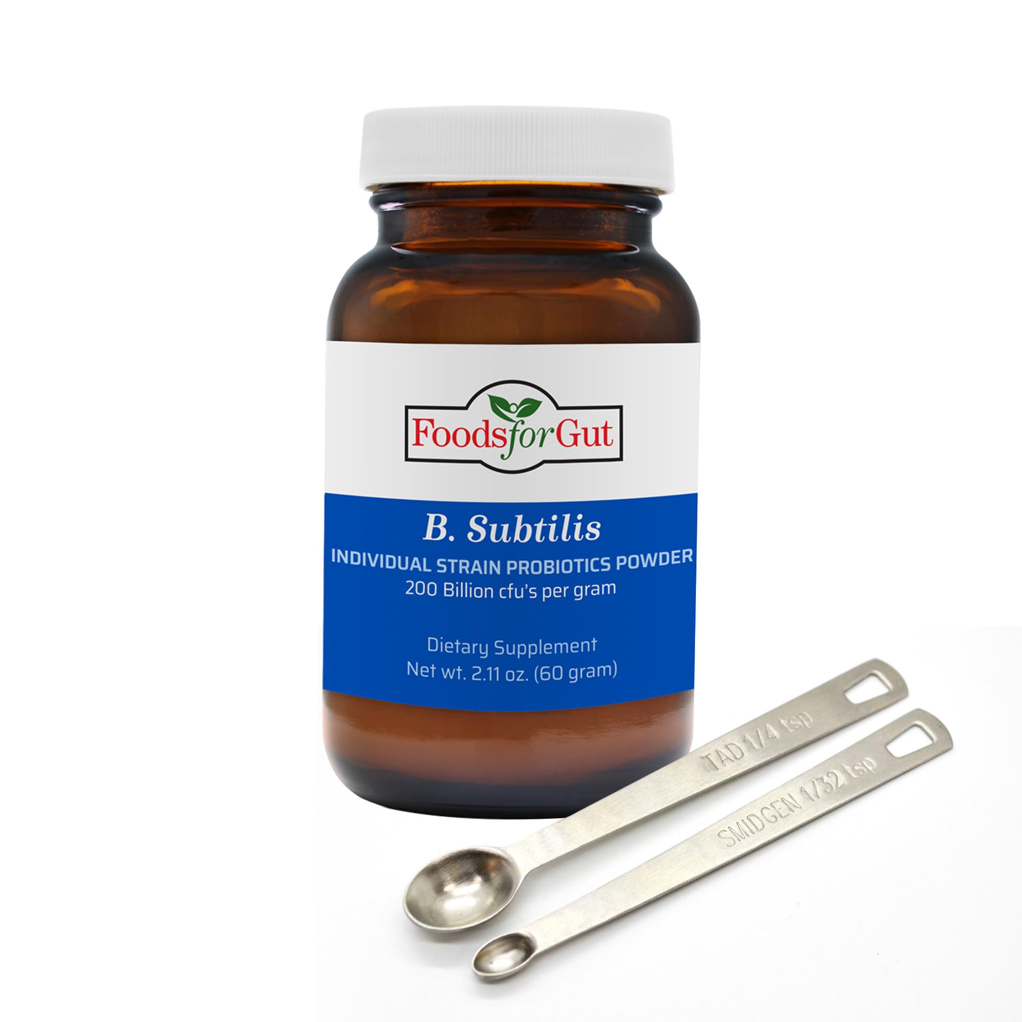 Foods For Gut Bacillus Subtilis Probiotic Powder 200 Billion cfu's | No Additives | Direct from Manufacturer | No Third-Party Storage | Digestive & Immune Support | B. Subtilis | 60 Gram (2.11 Oz)