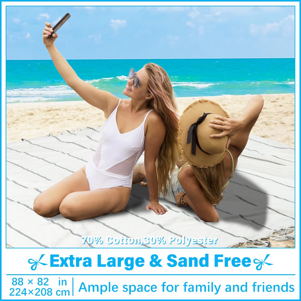 Übergroßes türkisches Strandtuch, Decke, XXL, Baumwolle, sanddichte Handtücher, Boho, gewebt, extra groß, sandfrei, riesige Decke, riesige Steppdecke, XL, Picknick, Camping, Wolke, für Erwachsene,