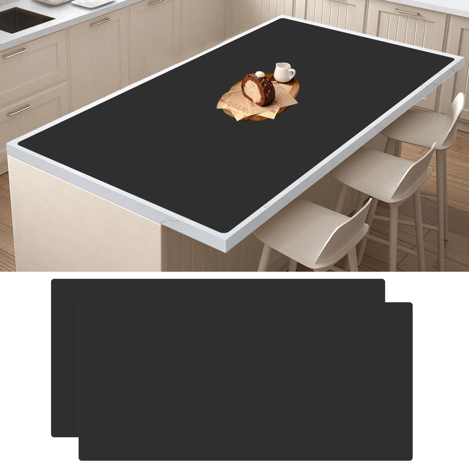 Photo 1 of ***MISSING PARTS***2Pack Large Silicone Mats for Kitchen Counter, 48''x24''(120cmx60cm) Heat Resistant Mat for Kitchen Island, Waterproof Multipurpose Countertop Protector, Black