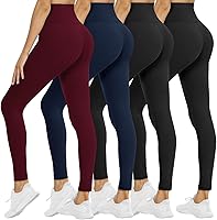 Vista 102 de NexiEpoch - Paquete de 4 leggings suaves para mujer, con bolsillos, control de abdomen y cintura alta, pantalones capri para yoga y ejercicio