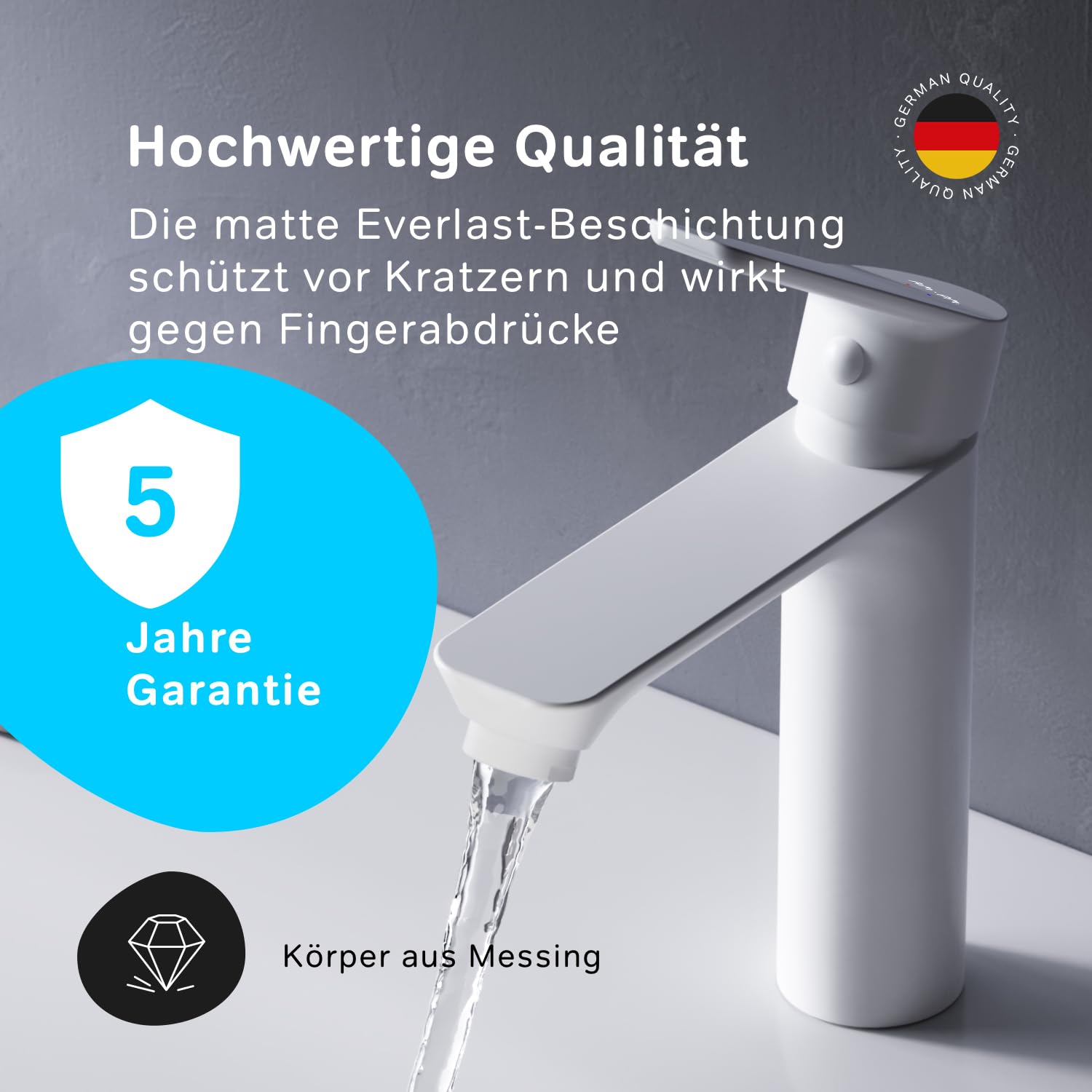 AM.PM – Robinet Salle Bain Hit FTA82133, Mitigeur Lavabo Blanc avec Bonde à Clic, Robinet Lave-Main Anti-Rayures, Cartouche Céramique SoftMotion 30 mm, Facile à Nettoyer, Garantie 5 Ans
