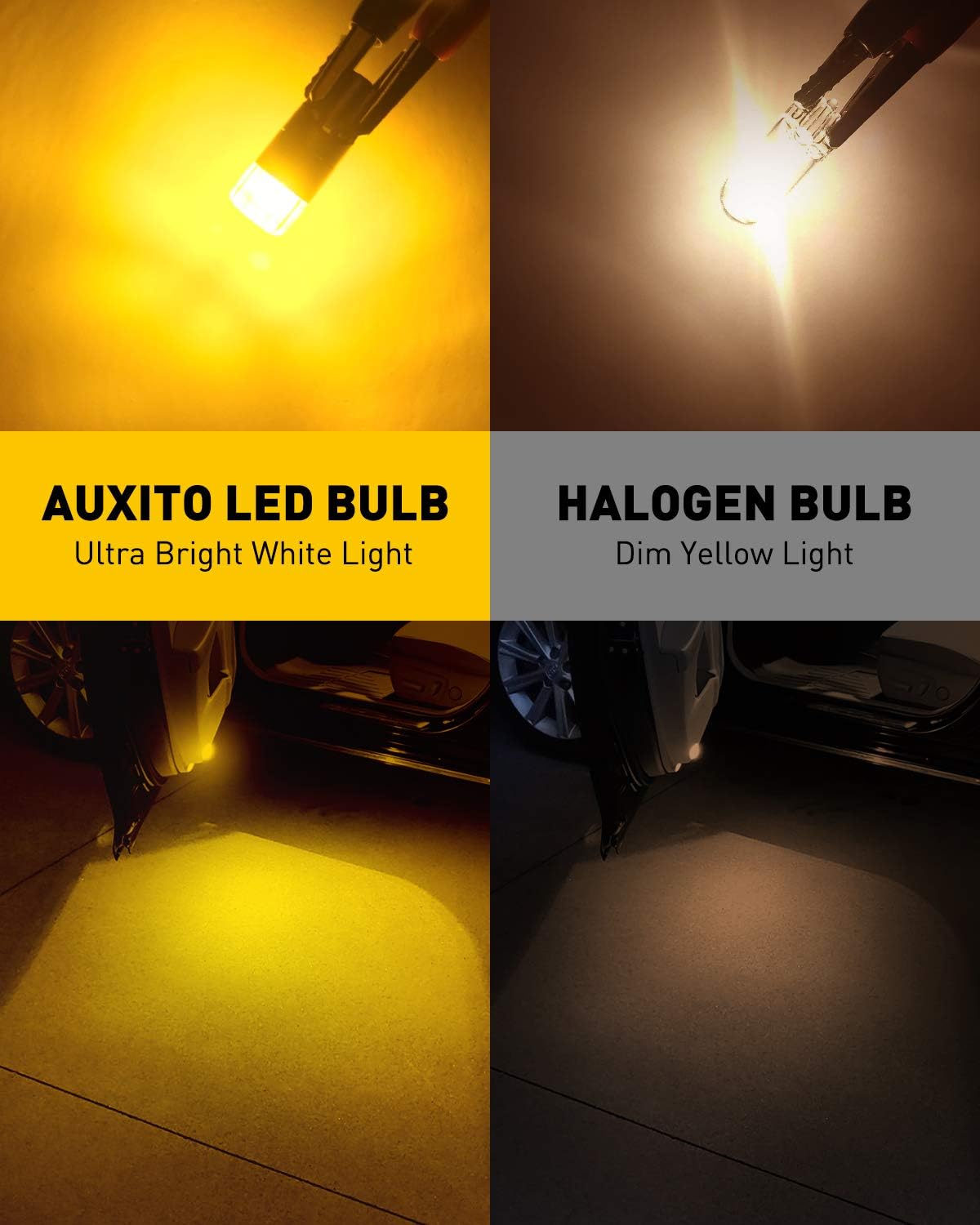 AUXITO 194 LED Bulbs Amber Yellow, Super Bright Unique 1:1 Design, 168 175 2825 W5W T10 Car Bulbs for Dome Map Door Courtesy License Plate Lights Parking Side Marker Tail Lights (Pack of 2)