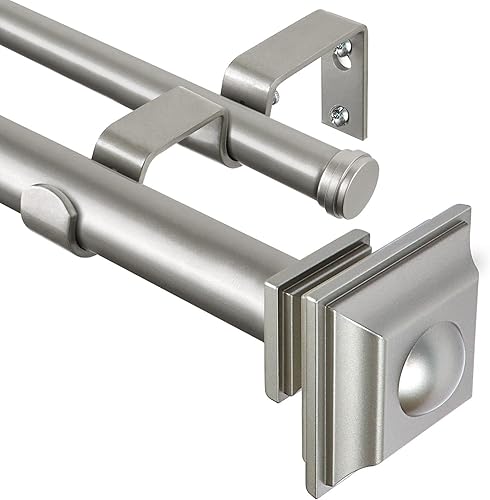 KAMANINA Barras de cortina dobles de 1 pulgada de 72 a 144 pulgadas (6-12 pies), barra de cortina telescópica plateada oscura para ventanas de 69 a