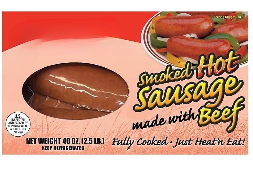Hot Smoked Beef Sausage , The fully cooked hot smoked beef sausage is made with a unique southern flavor profile and lots of zesty peppers and spices that give this item a real "kick". The natural casing makes it a great item for grilling. Itâ€™s made with lots of sage and black pepper so it's great for breakfast as well. The links are fully cooked so they are microwaveable and great for quick meals or "on the go" options. The shorter, plumper links make the item a great breakfast option. The zesty flavor profile makes the links great as an ingredient item in so many recipes like spaghetti sauces and salads. Preparation is easy because the links are fully cooked. They taste great pan fried, baked, microwaved and on the barbeque grill. [ 40 oz , 2.5 lb ]