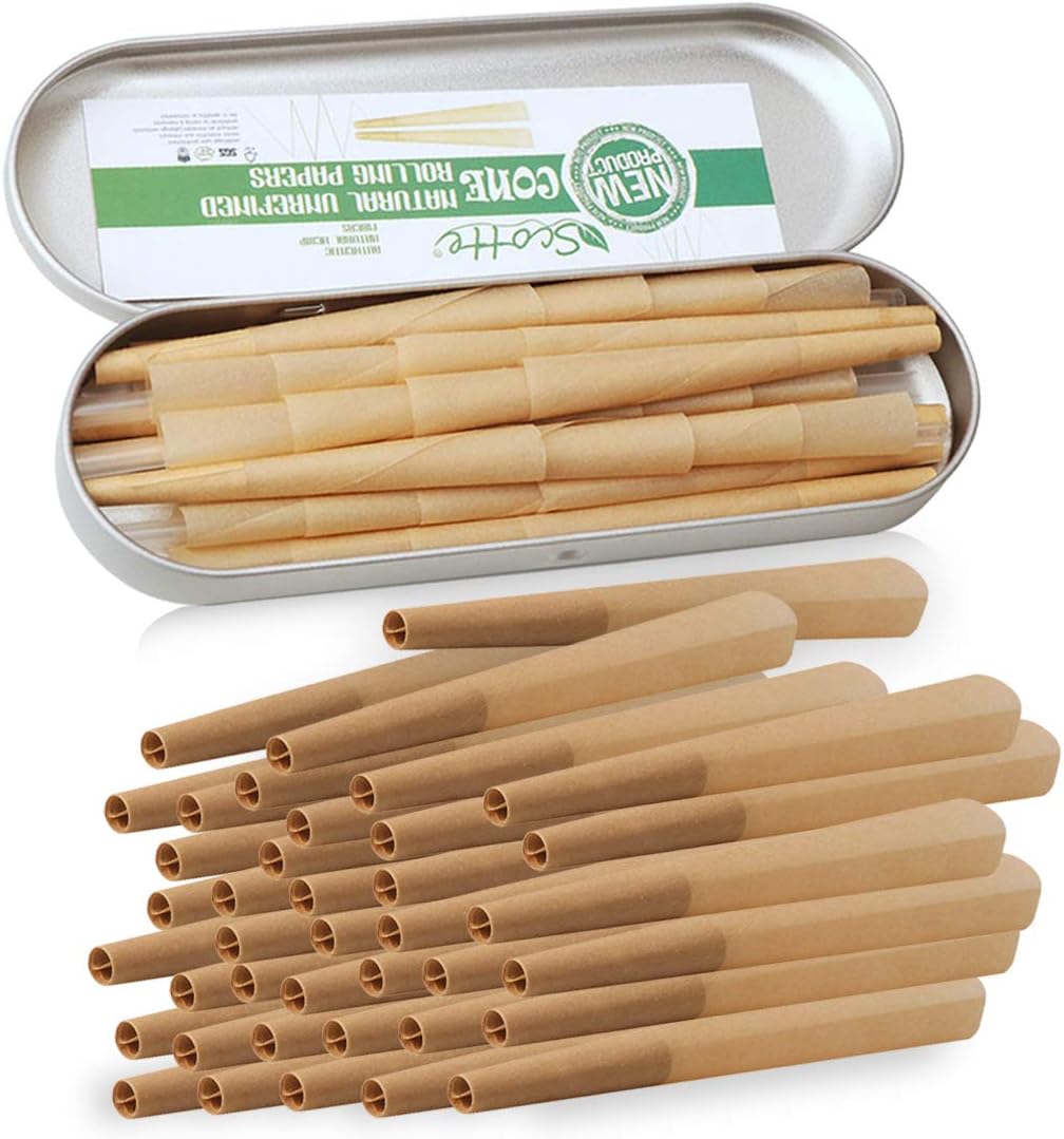Scotte 40 Pre Rolled Cones 1 1/4 Size Organic Cigarette Rolling Papers with Tips (78mm/3inch) (Yellow)