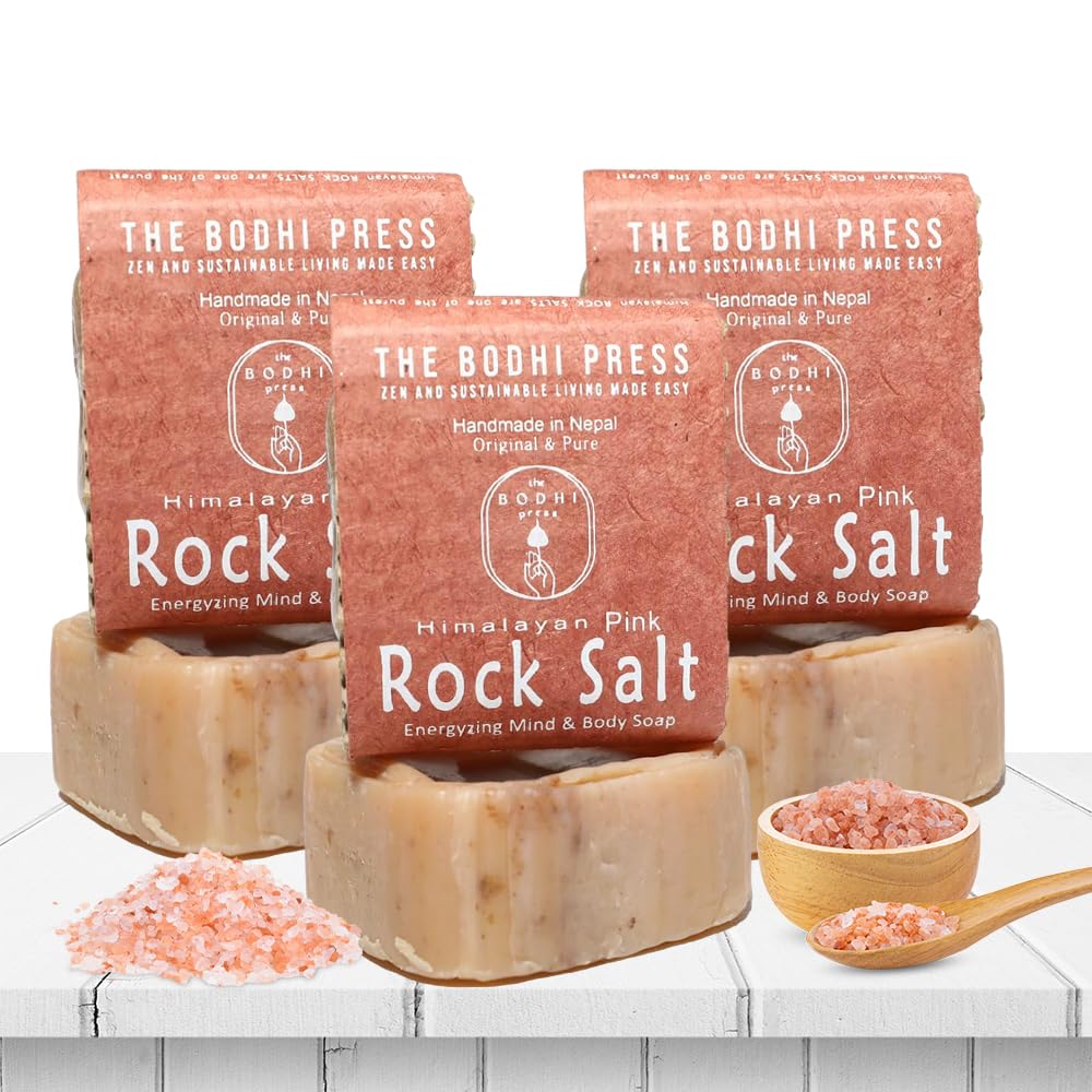 Himalayan Pink Rock Salt Handmade Soap – Natural Face & Body Bar with Churee Butter, Coconut & Castor Oils – Pack of 3 Artisan Botanical Skincare Bars