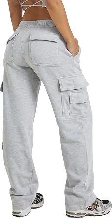 Waitfairy Cargo Sweatpants for Women Wide Leg Fleece Baggy