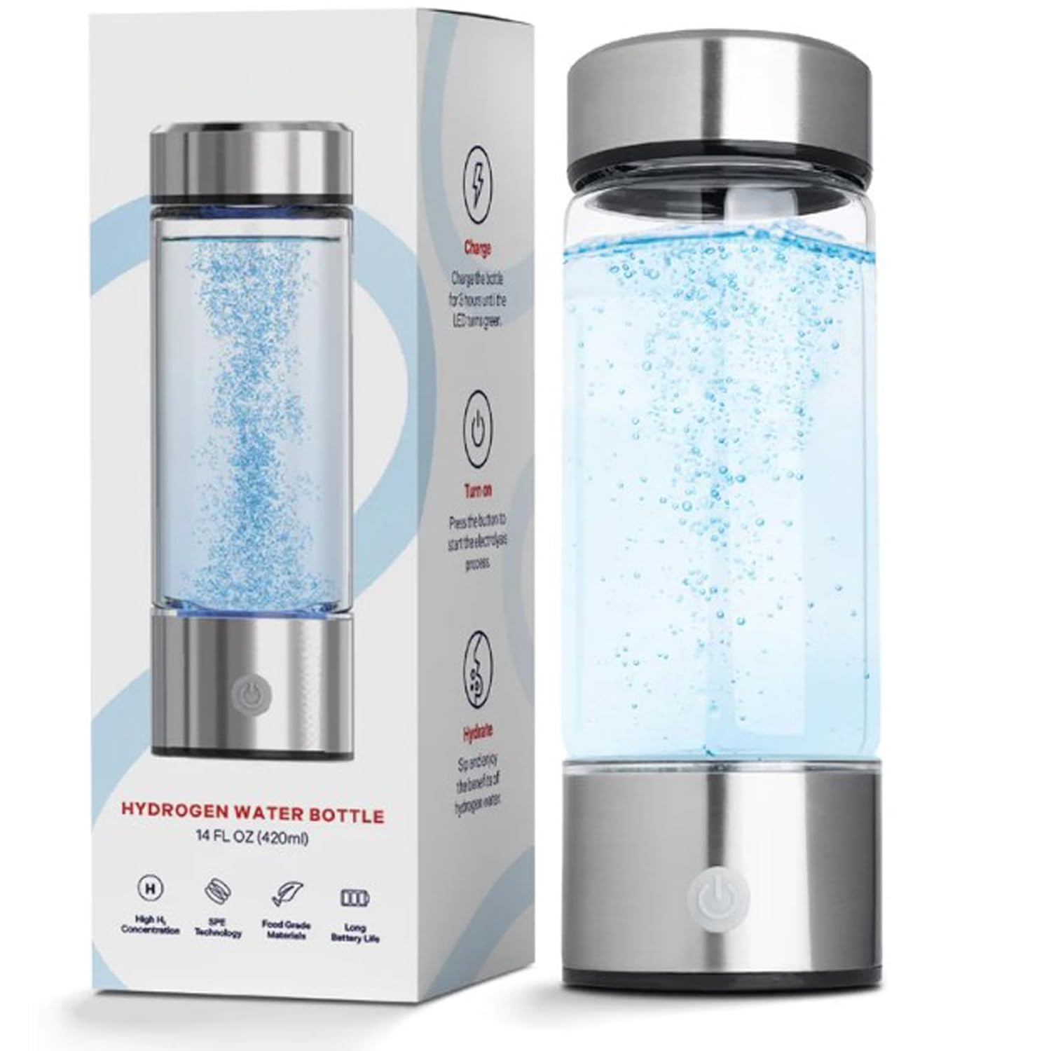 Hydrowata Hydrogen Water Bottle – Hydrowata Water Bottle,14oz Portable Rechargeable Hydrowata Hydrogen Water Generator, 6000+ Ppb for Enhanced Hydration