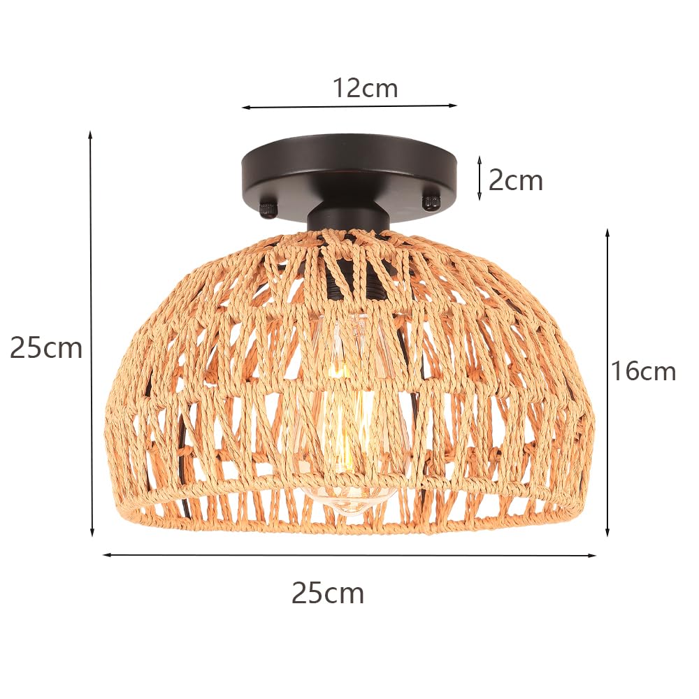 Retro plafondlamp natuurlijke bamboe en rotan vintage E27