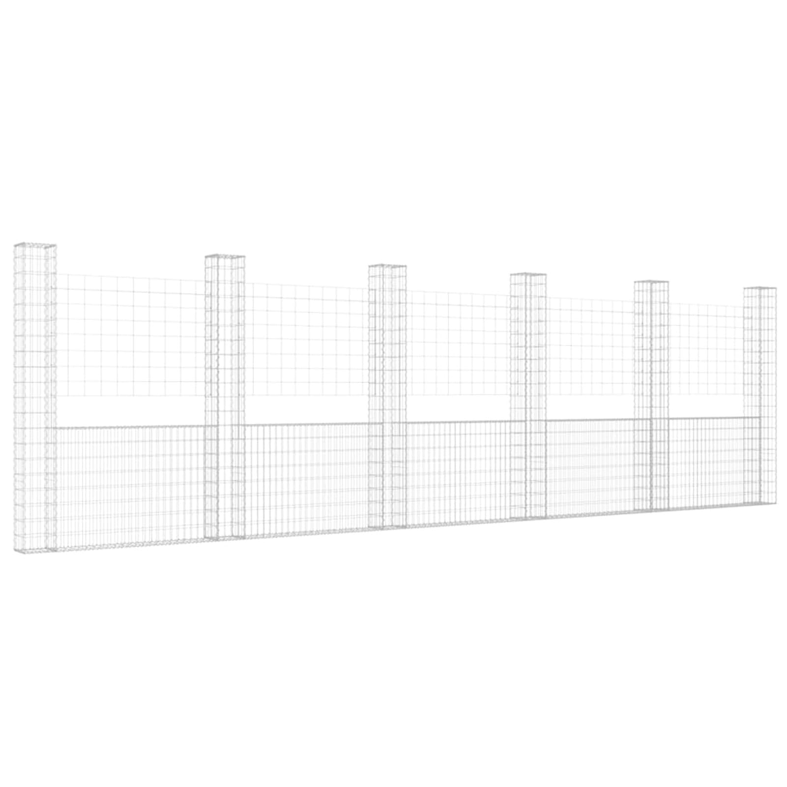 Festnight Gabionen 6 Säule Gabionenkorb Große Gabionenwand U Form Wand Gabionen Zaun Metall Steinkorb Wand Steingabionen Drahtkorb Gitterkörbe Dekorative Zäune Gartendeko Eisen 620x20x200 cm