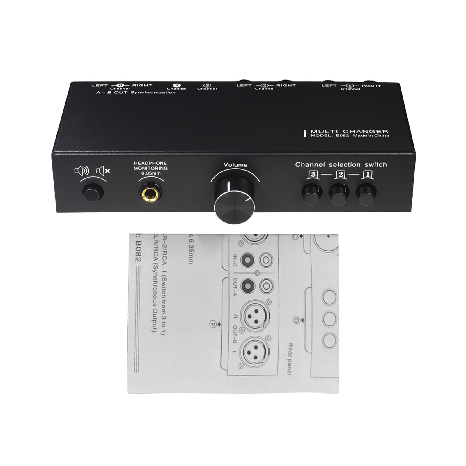 Commutatore di Segnale Audio 3 in 3 Uscite, Selettore di Linea Bilanciata Controller Volume Preamplificatore Passivo con Interruttore Mute e Uscita Cuffie per Altoparlanti Dispositivi Audio