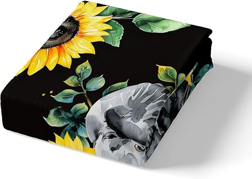 Miniatura 4 de Juego de ropa de cama de elefante, funda de edredón de girasol amarillo, tamaño Queen para niños, niñas, adolescentes y adultos, decoración de