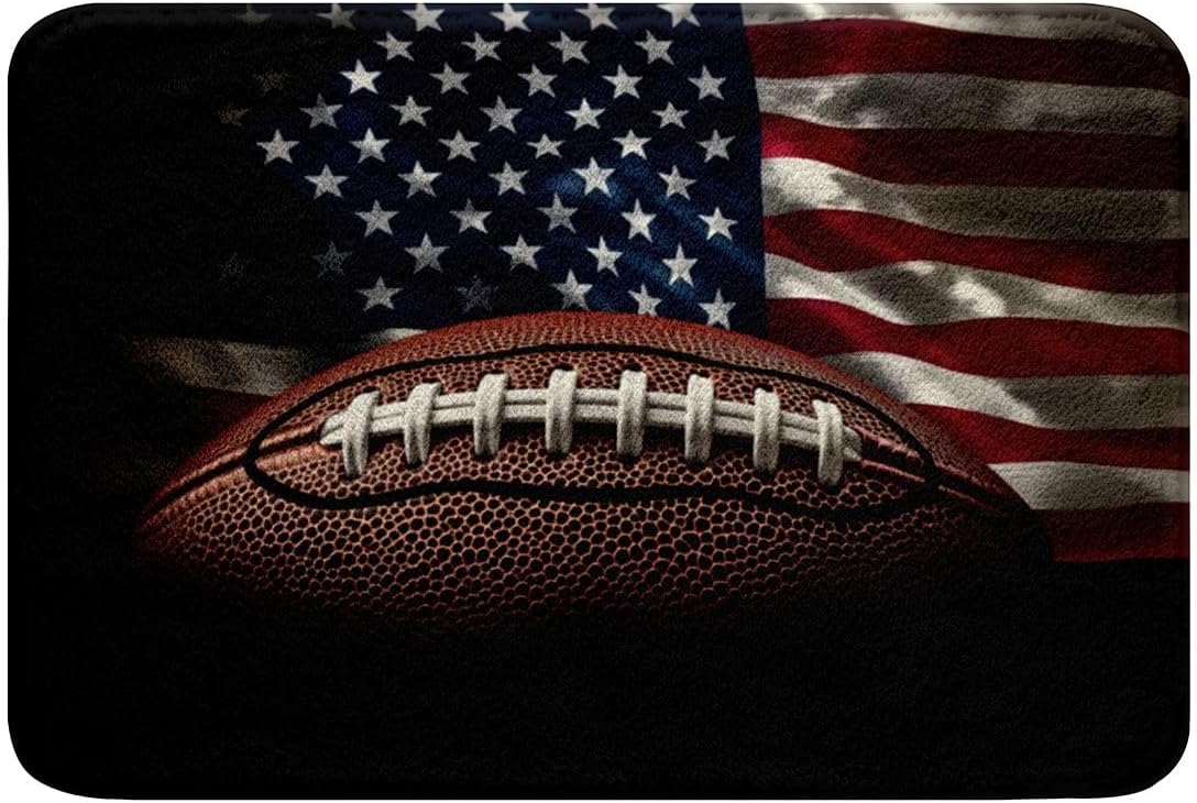 Homewish 3D Rugby Print Bathroom Rugs,American Flag Non Slip Bath Mat Football Sports Games Bathroom Indoor Floor Mats,Stars Stripes Shaggy Absorbent Bathtub Decor Rug,16"x24" image 3