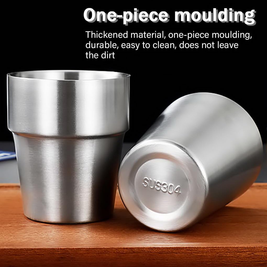 JMIATRY Set 6 Tazze Isolanti In Acciaio Inox A Doppia Parete - 300 Ml, Impilabili, Infrangibili - Per Campeggio E Viaggio - 2
