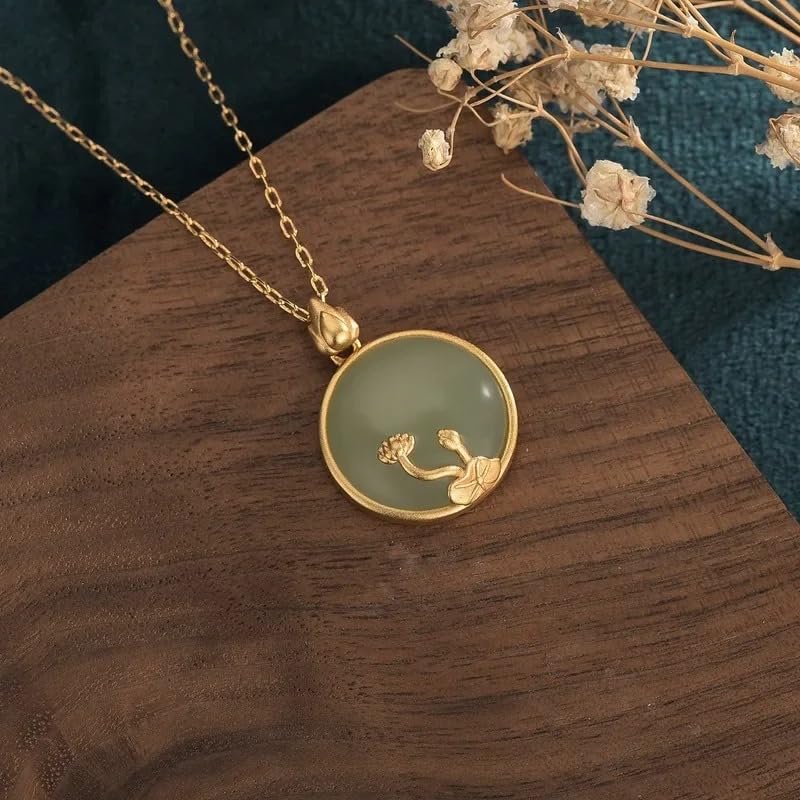 Image of 925 Sterling Silver Lotus Necklace For Women - 14K Gold Filled Lotus Flower Original Pendant Necklaces Lotus Leaf Necklace, Lotus Flower Pendant Necklace, Lotus Flower Necklace