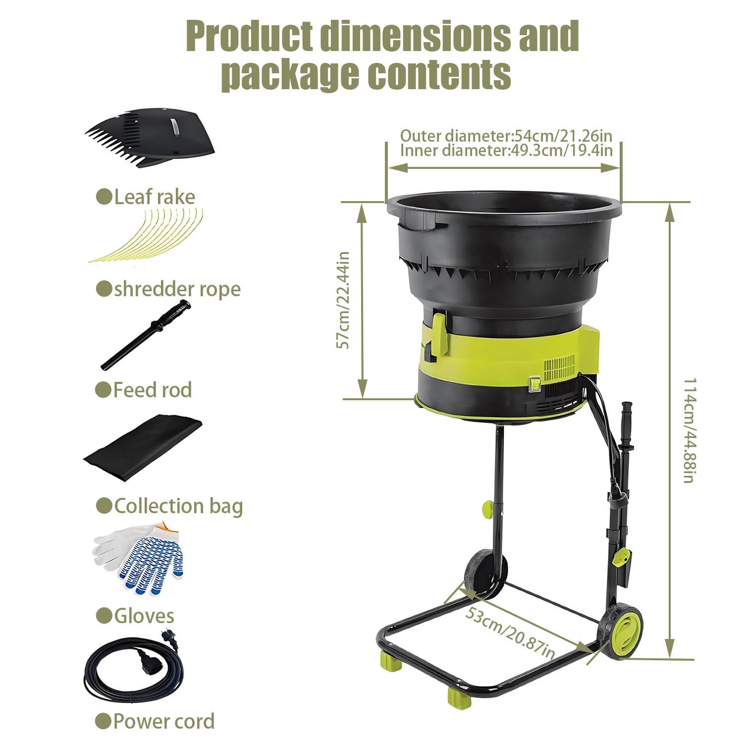 Trituradora de Hojas de jardín, trituradora de Hojas sin Cuchillas, trituradora de Hojas eléctrica sin Cuchillas, Motor de 8000 RPM, para Limpieza de Jardines y compostaje. Nopowerline