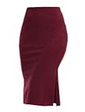 Women's Knee Length Knit Pencil Skirt Stretchy Side Slit Bodycon Midi Skirt