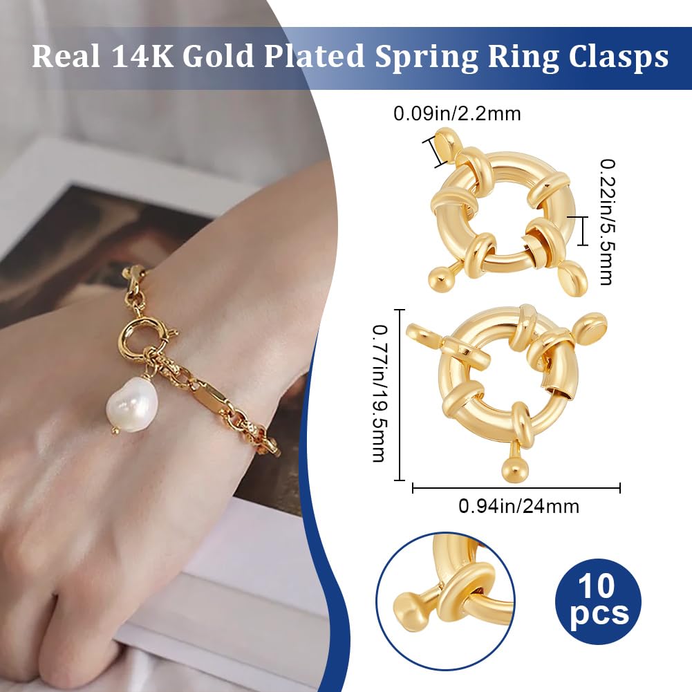 Beebeecraft 10 Fermoirs Connecteur Collier Plaqué Or 14K - Fermoirs à Gâchette Avec Anneau Pour Bijoux