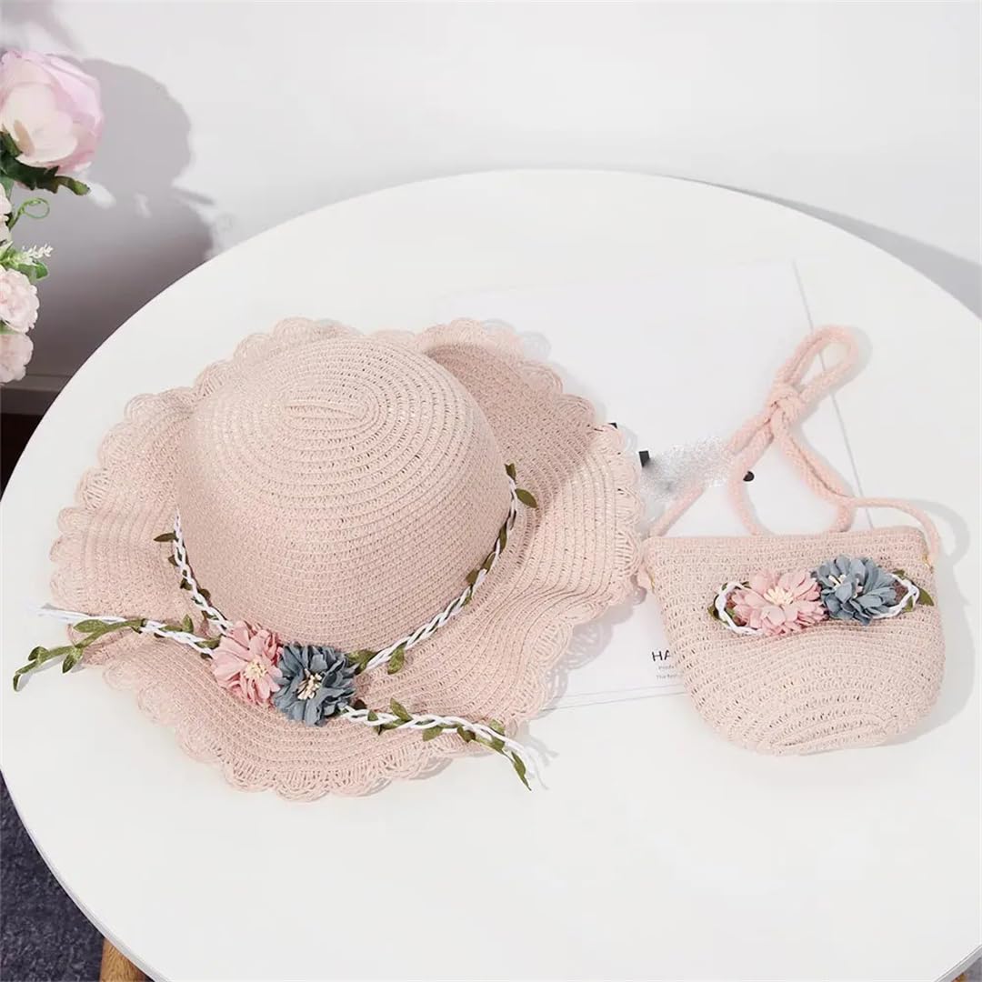 Yeuyyben Ragazza Beach Hat Summer Kids Flower Caps Bag Baby Weave Paglia Bambini Messenger Zaino