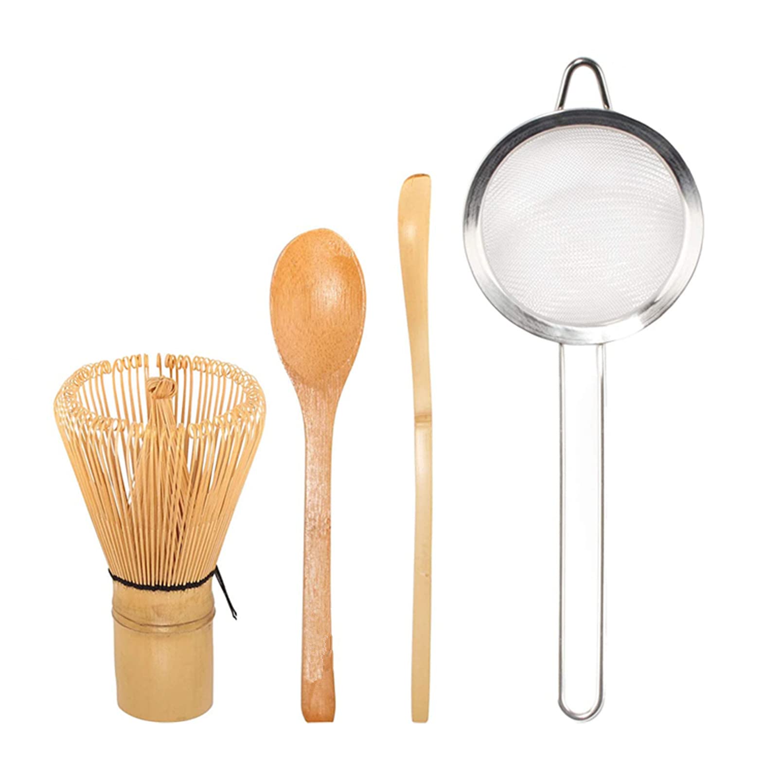TAME Matcha Whisk Set - Golden Chasen (Tea Whisk) + Chashaku (Hooked Bamboo Scoop) + Tea Spoon +Tea Strainer- 1 Set