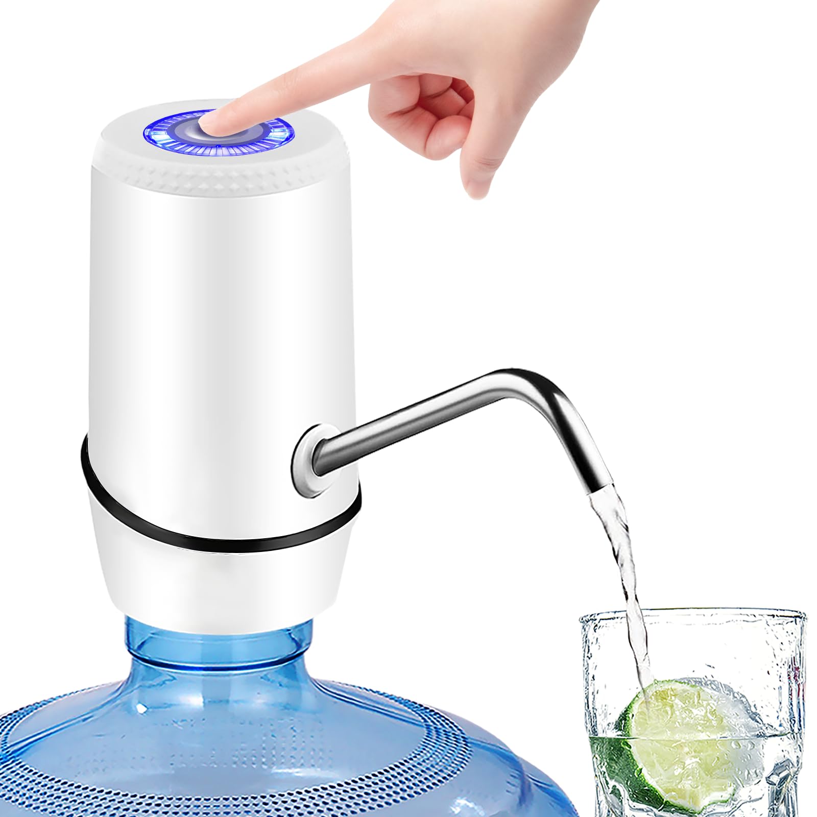 Beyio White 5 Gallon Water Dispenser, Electric Water Bottle Pump With Switch And Usb Charging, Portable Automatic Water Dispenser Pump For Camping, Travel, Home, Kitchen, Office
