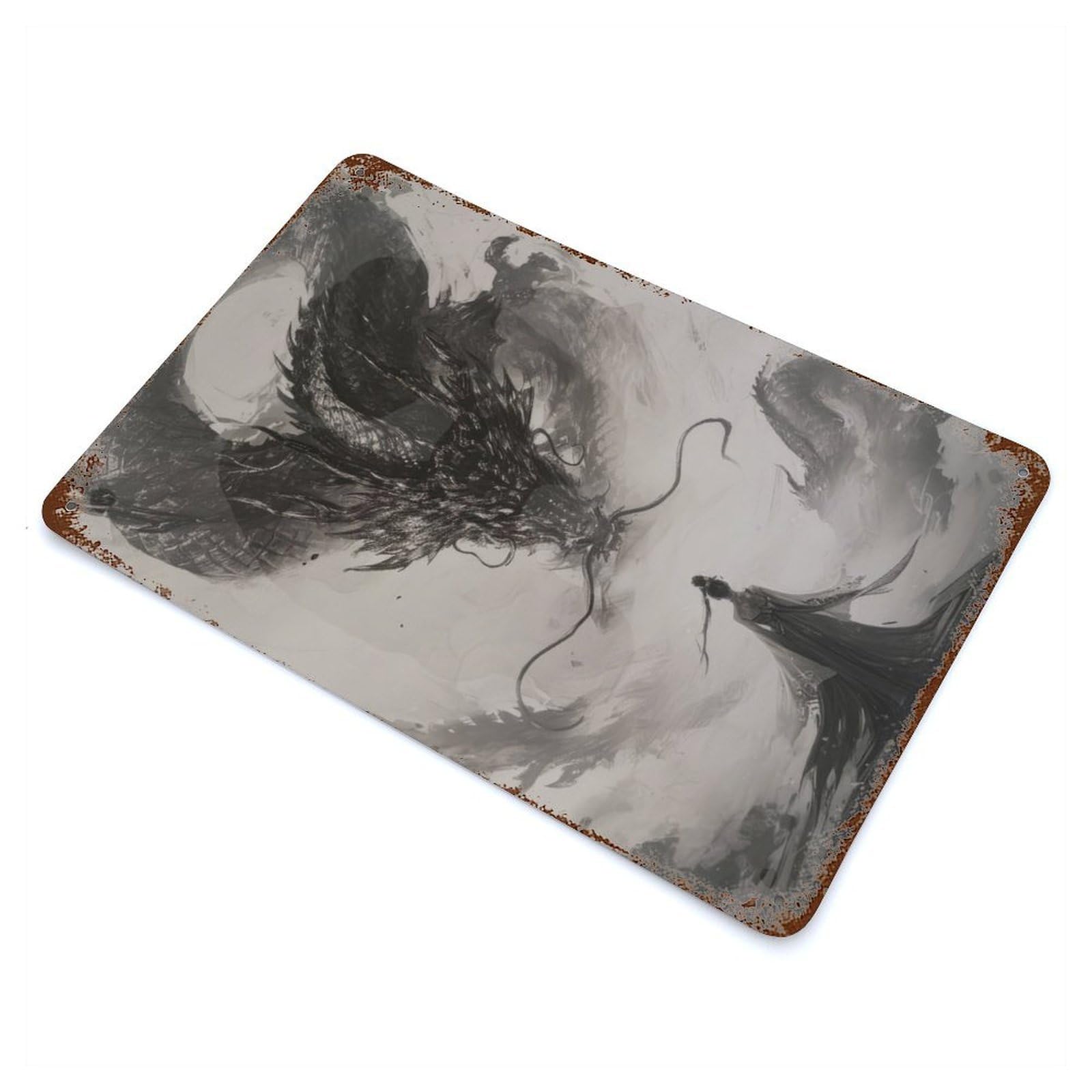 Chinese Dragon Princess Distressed Metal Wall Sign 11.8"x7.9", Ideal for Cafe, Home Bar And Lounge Decor