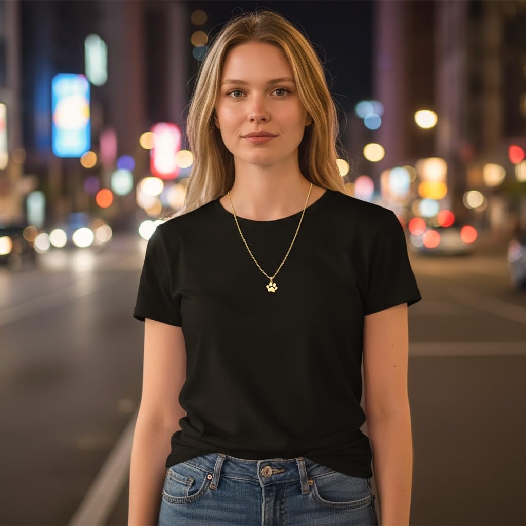 Elegant Stainless Steel Paw Print Pendant Necklace, 18K PVD Gold Plated, 45+5cm Chain Length - Image 7