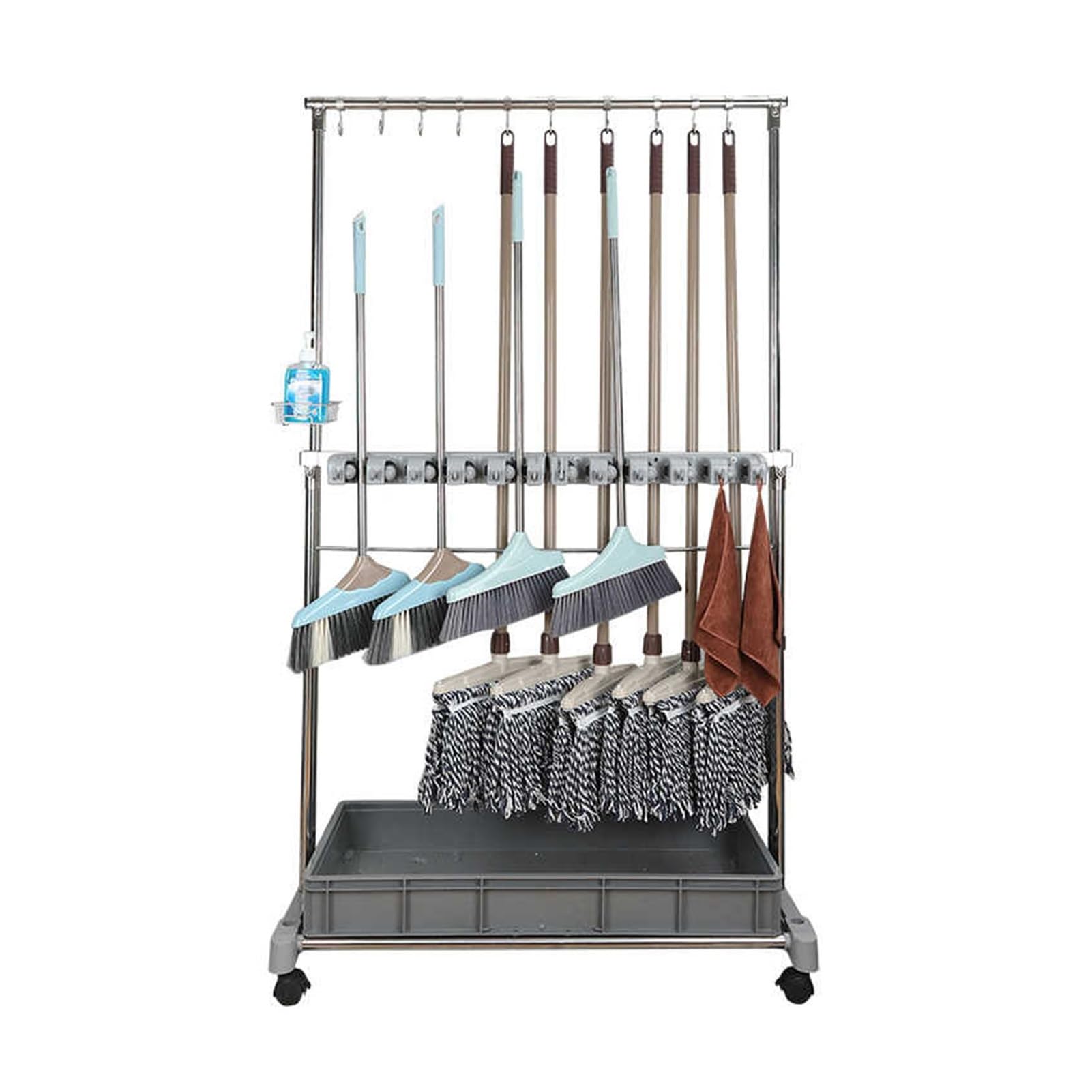 ASerZenith Broom Organizer Rack - Removable Double Layer Storage For Long Handled Tools, Rakes, And Brooms - Efficient Home Tool Storage Solution