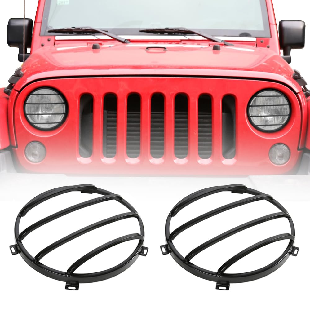 FSYHKJ Front Headlight Guards Trim Protector Cover for Jeep Wrangler JK 2007-2017 Exterior Headlamp Guard Kit Accessories (Black)