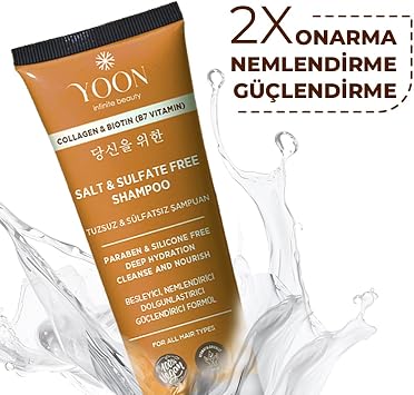 Yoon 2-قطعة شامبو نباتي خالي من الملح 250 مل & بلسم 200 مل شعر ناعم وحيوي وقوي مع مجموعة مغذية خالية من الكبريتات والكولاجين والبيوتين 2-قطعة