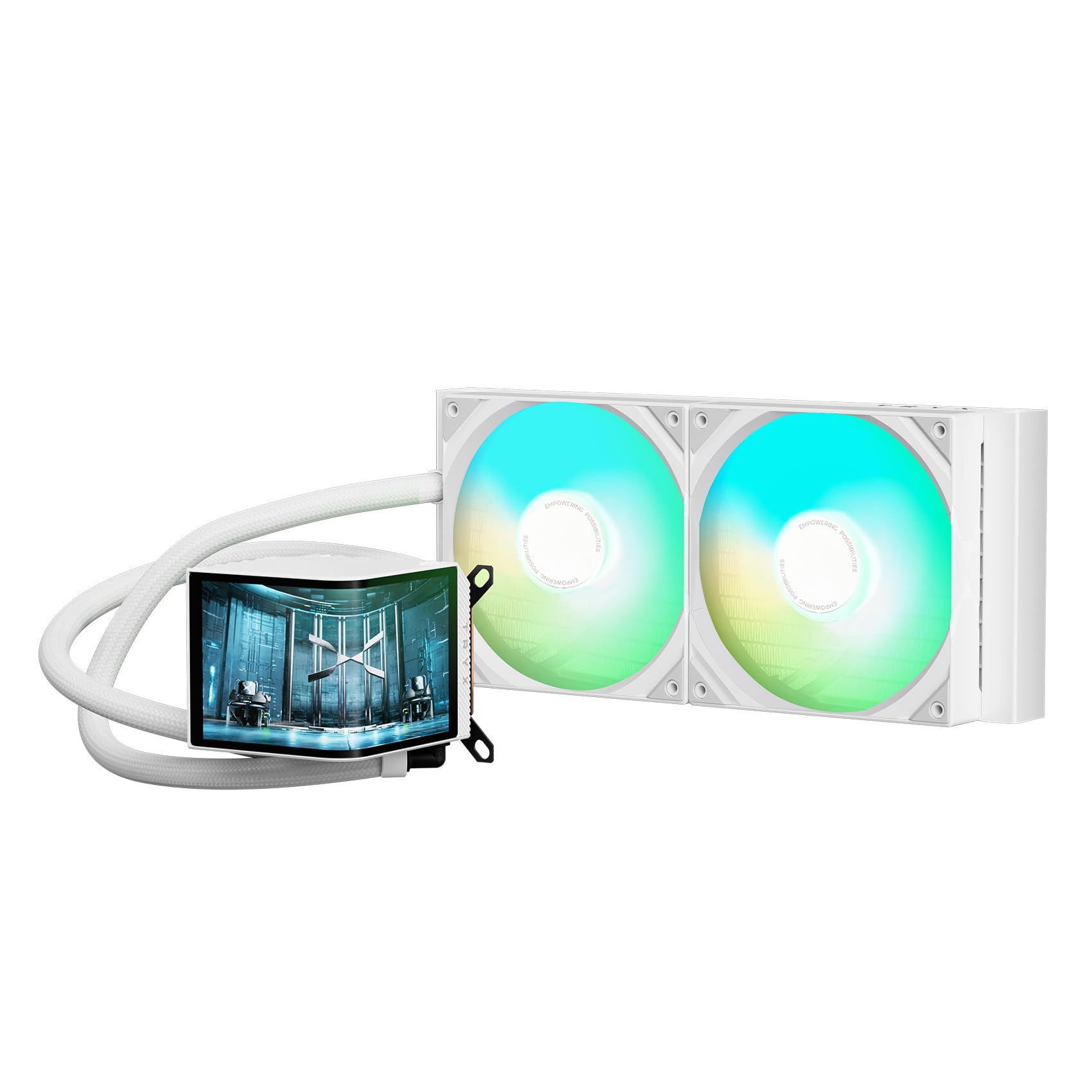 TRYX Panorama 280 ARGB White 280mm AIO 6.5'' AMOLED Curved Screen 3D Anamorphic Effect Display Customizable AIO Cooler 280mm Asetek 8th Gen 300w TDP ARGB Fan Intel LGA 1851/1700/1200/115X AMD AM5/AM4