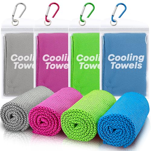 UZIPIN 4 Pack Cooling Towels (40'x 12'), Soft Breathable Gym Towels, Outdoors Ice Towel for Neck and Face, Camp Essentials Microfiber Sweat Towels for Gym, Run, Yoga, Workout, Travel, Climb
