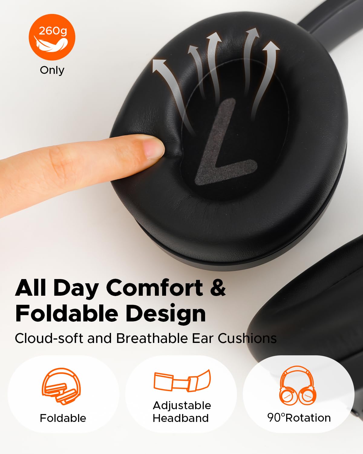 Truefree HF10 Hybrid Active Noise Cancelling Headphones, Wireless Over Ear Bluetooth 6.0 ANC Headset, 125 Hours Playtime, Spatial Audio, Deep Bass, App Custom EQ, Dual Connection, Comfort Fit Ear Cups — view 4