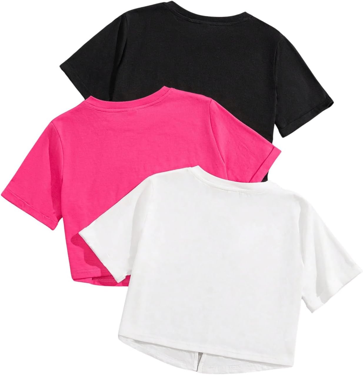OYOANGLE Girl's 3 Pack Short Sleeve Tee Shirts Set Twist Hem Crop Top Summer Casual Tees - Image 2