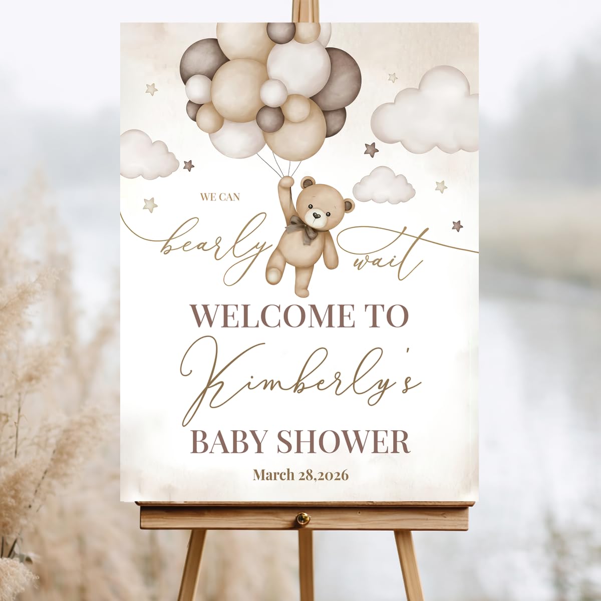Personalized Baby Shower Welcome Sign,Teddy Bear Baby Shower Welcome Sign, Custom Teddy Bear Poster in Pink or Blue, Cute Yard or Table Decoration for