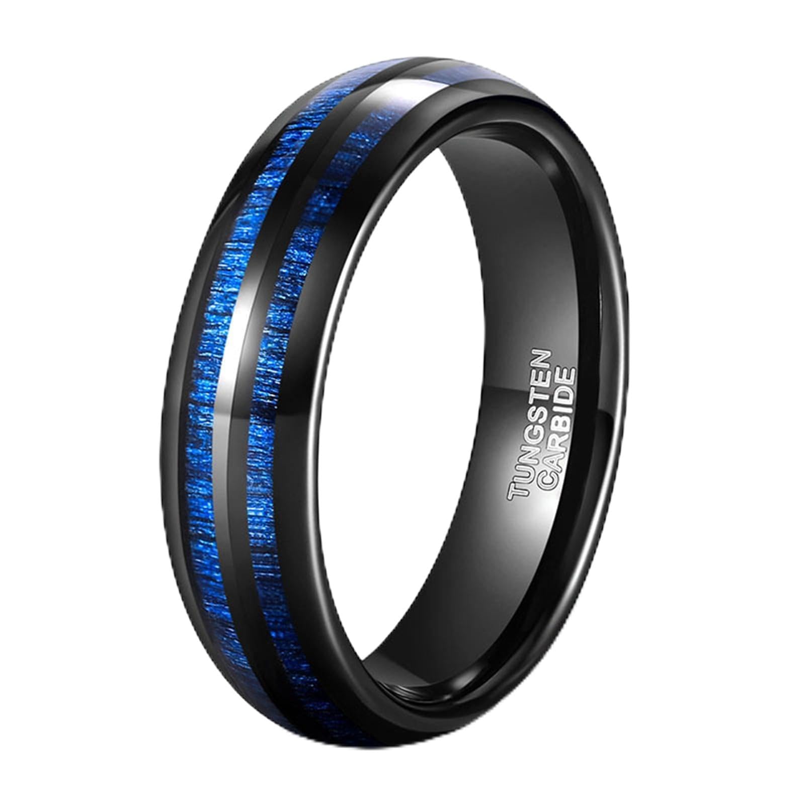 Anillo de boda de carburo de tungsteno para hombre, anillos de aniversario para hombre, anillo de grano de madera azul pulido con incrustaciones