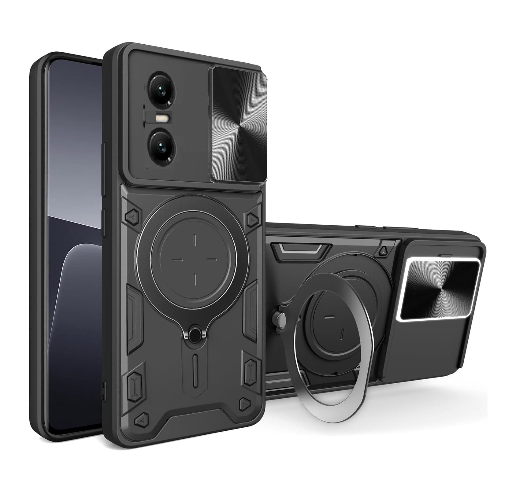 Lustree Back Cover Anti-Drop Case with 360° Metal Bracket and Sliding Camera Cover Case for Tecno Pova 6 Pro - Black (B0D9KGC95Y) Amazon Price History, Amazon Price Tracker